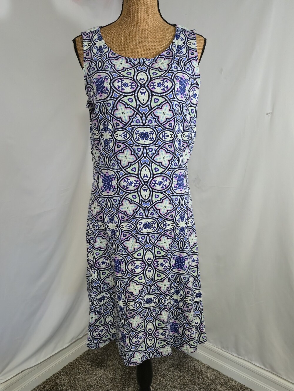 Talbots Purple and White Sleeveless Midi Dress